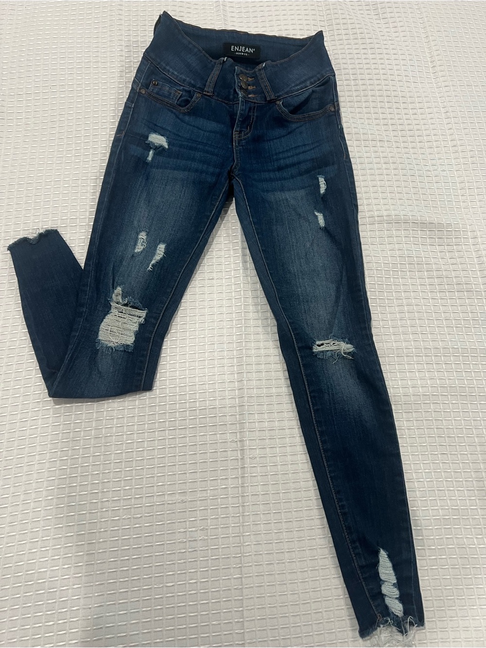 Enjean Women's Dark Blue Distressed Skinny Jeans